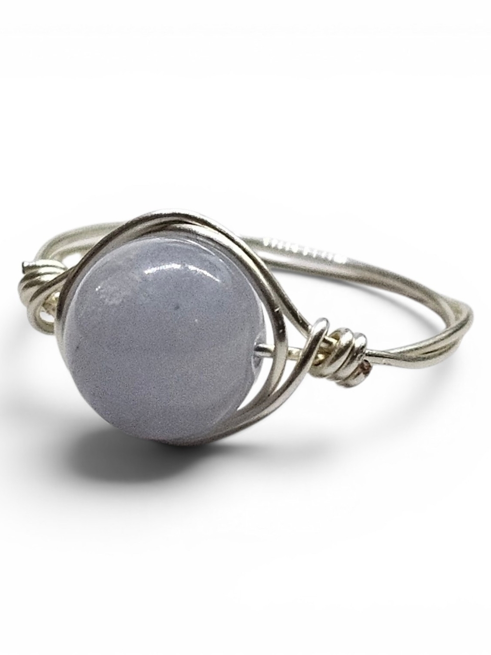 Handmade Silver Wire Ring with Light Gray Bead